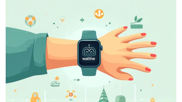 Ilustracja: Ręka wskazująca na funkcje smartwatcha