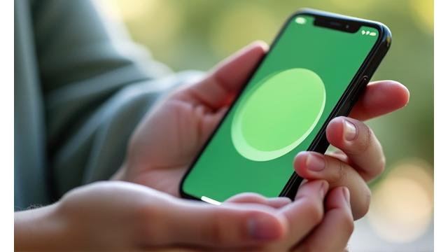 Ekran smartfona z aplikacją do guidowanej medytacji oddechowej, błękitne tło